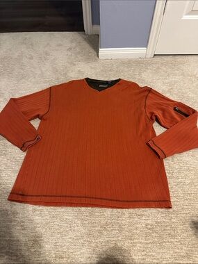 Point Zero Men's V-Neck Ribbed Sweater - Rust Orange- Size Large- Vintage Y2K